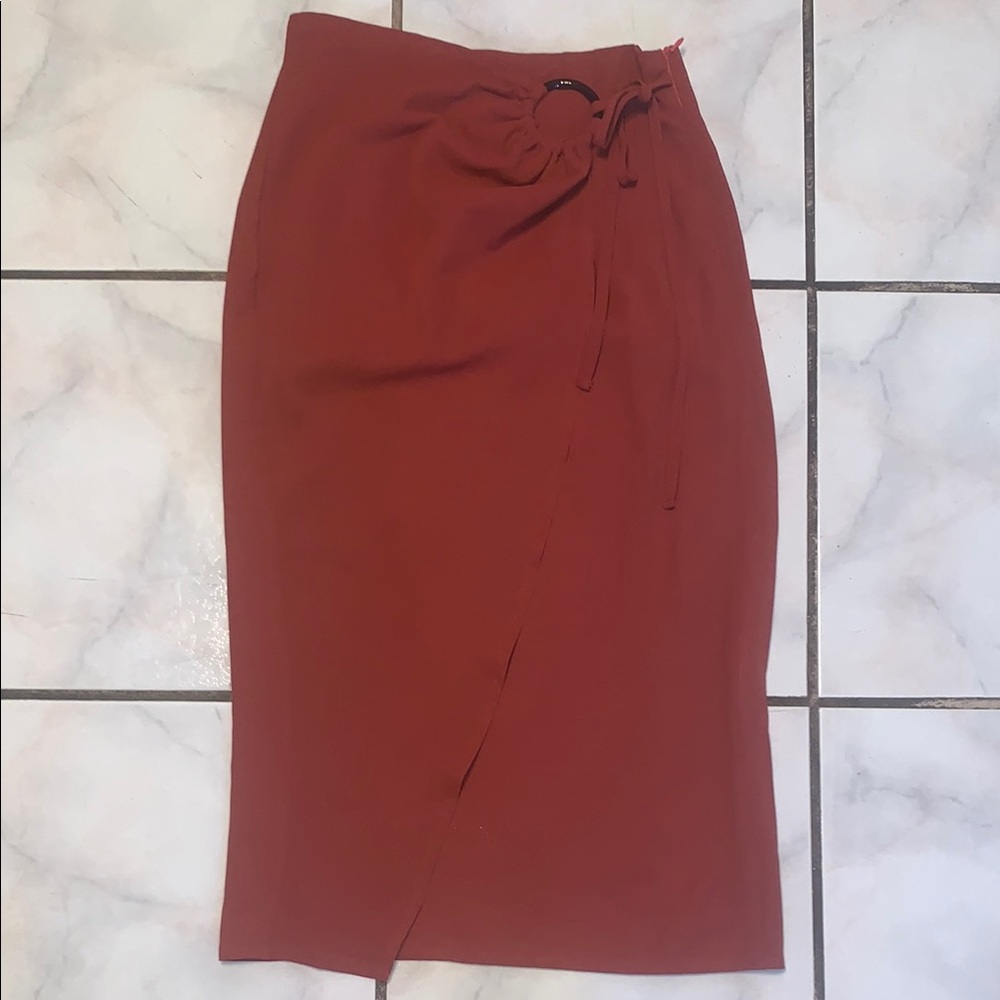 SHEIN Red Midi Skirt with Tie Front